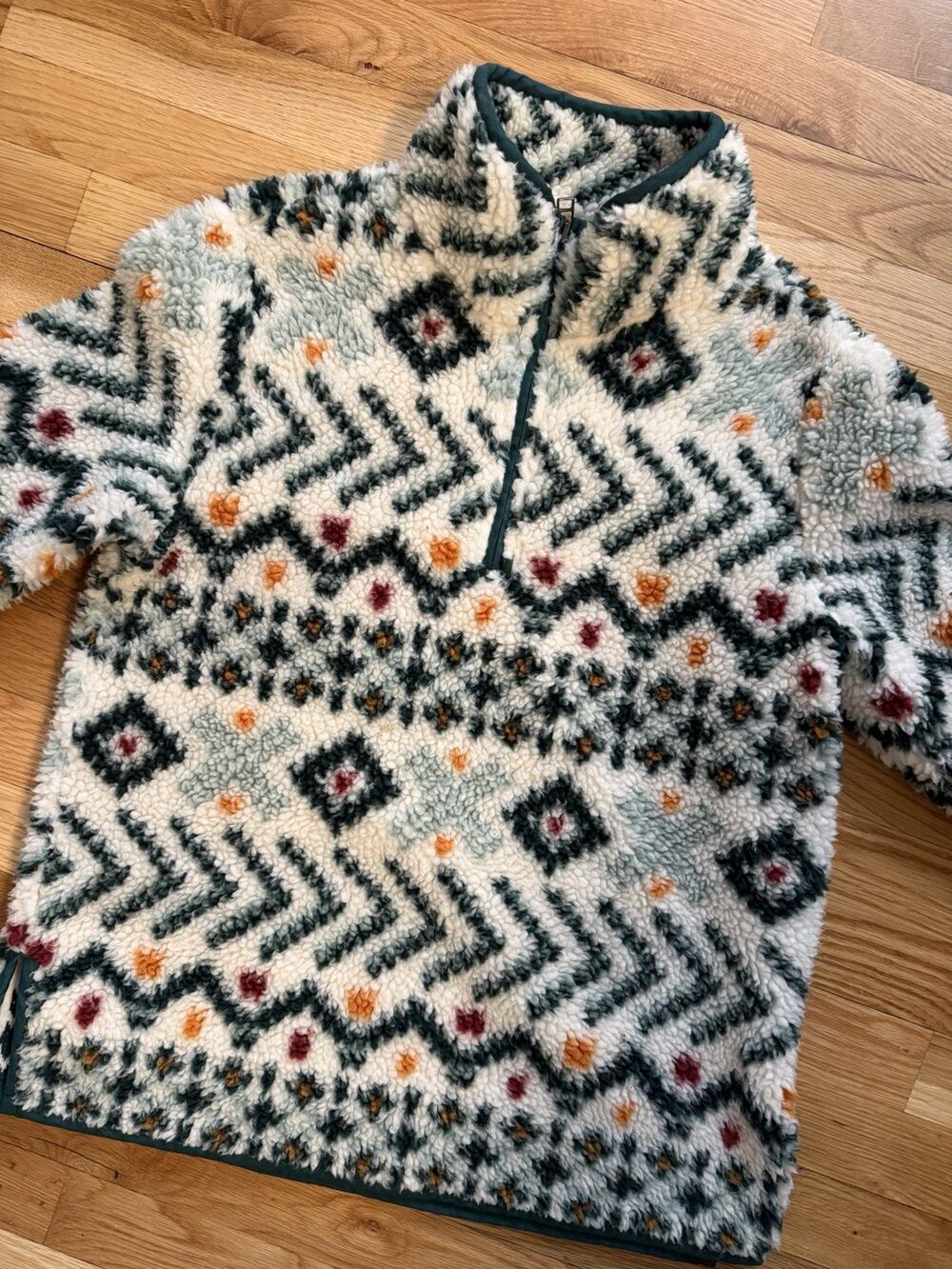 LL Bean Sherpa Pullover Signature Collection AZTEC Fleece Sweatshirt XS